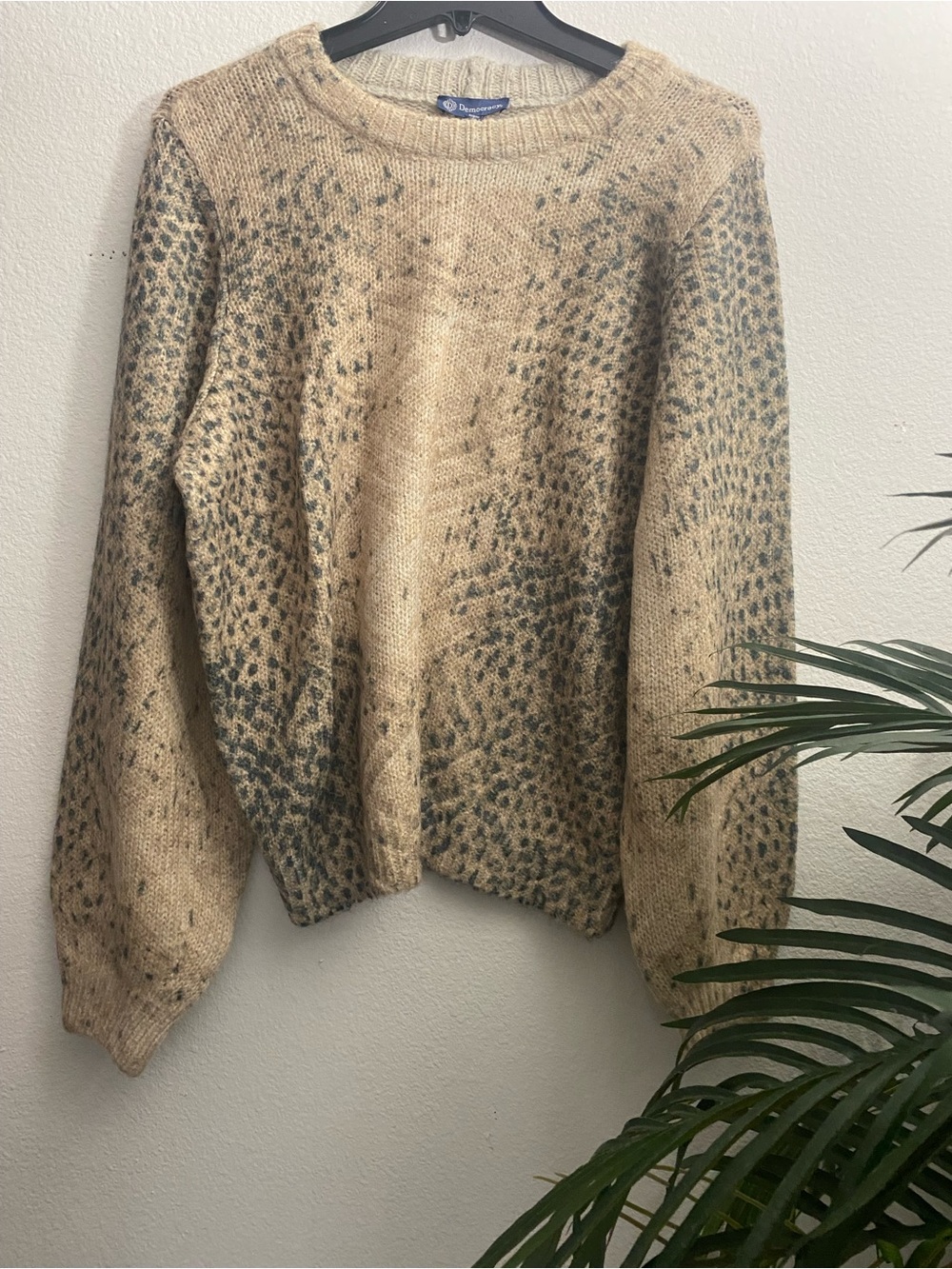 Democracy Animal Print Cozy Cream wool Blend Crewneck Sweater